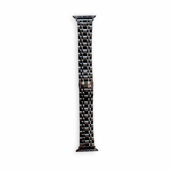 Anhem Allure Steel Band in black on an Apple Watch. The apple watch metal band presents a bold, modern aesthetic with durability.