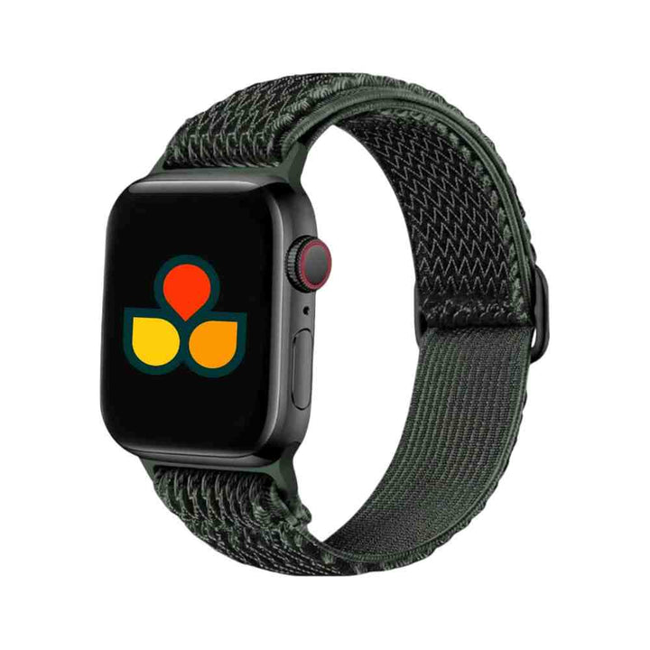 Anhem Weave Nylon Band featured on a green Apple Watch, designed for a snug yet flexible fit.