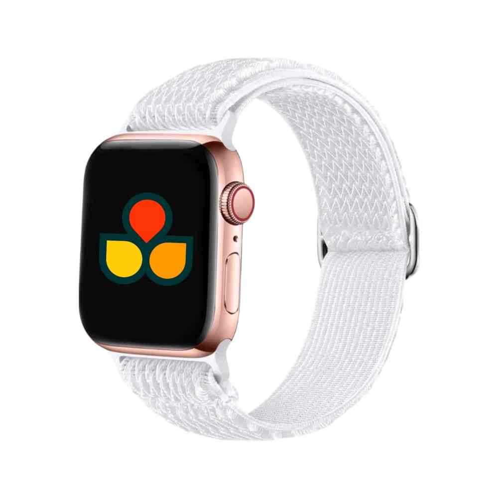 Anhem Weave Nylon Band showcased in white on an Apple Watch, ideal for casual and sporty wear.