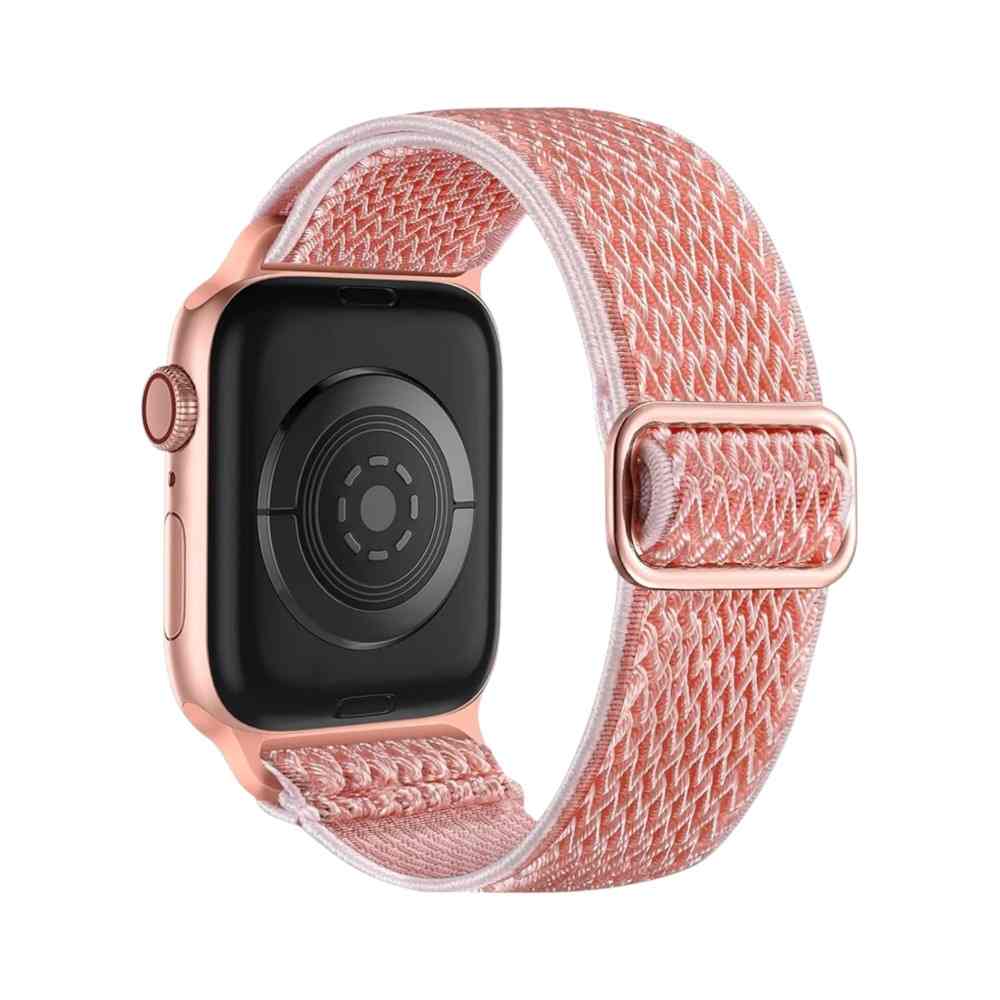 Back view of the Anhem Weave Nylon Band in pink on an Apple Watch, showing its moisture-wicking capability.