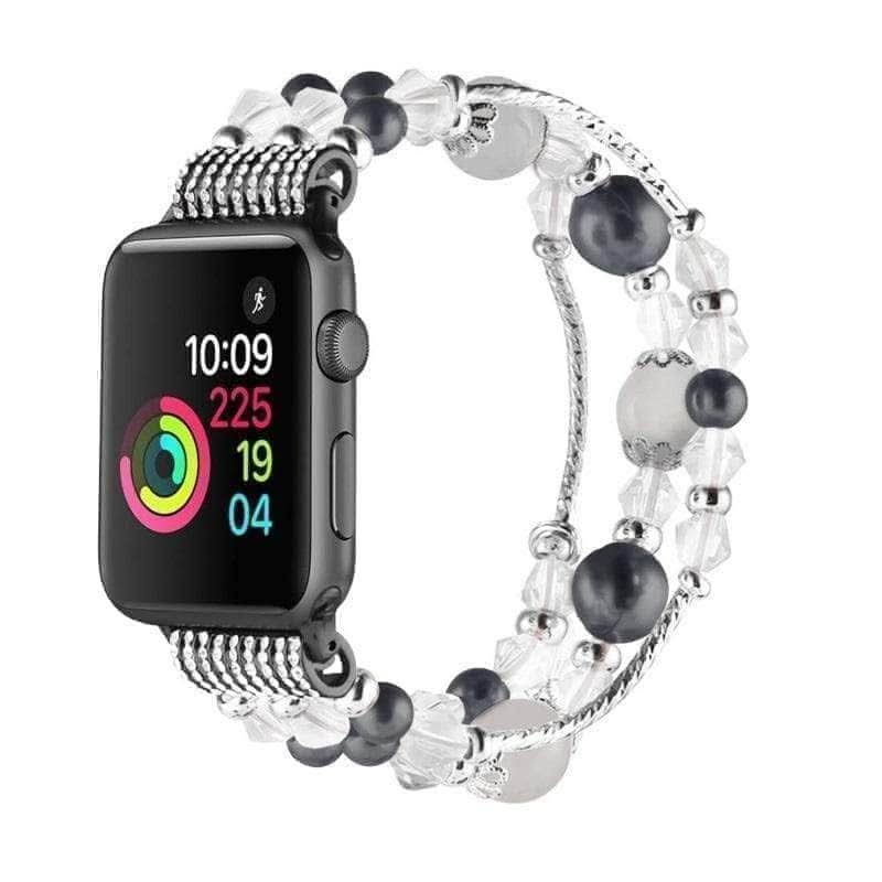 Stylish Beaded Apple Watch band by Anhem featuring Agate beads and crystal rhinestones, perfect for any occasion.