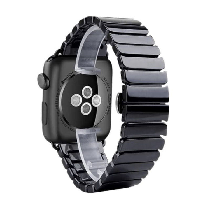 Back view of Anhem Luxe Ceramic Band in black, emphasizing the sturdy and comfortable design for the Ceramic Apple Watch band.