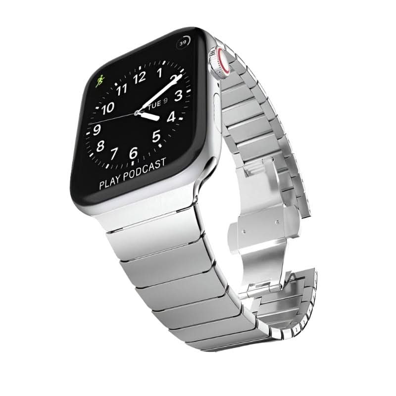 Monarch Steel Band displayed on a stylish silver Apple Watch, emphasizing the elegance of this Metal Apple Watch Band by Anhem.