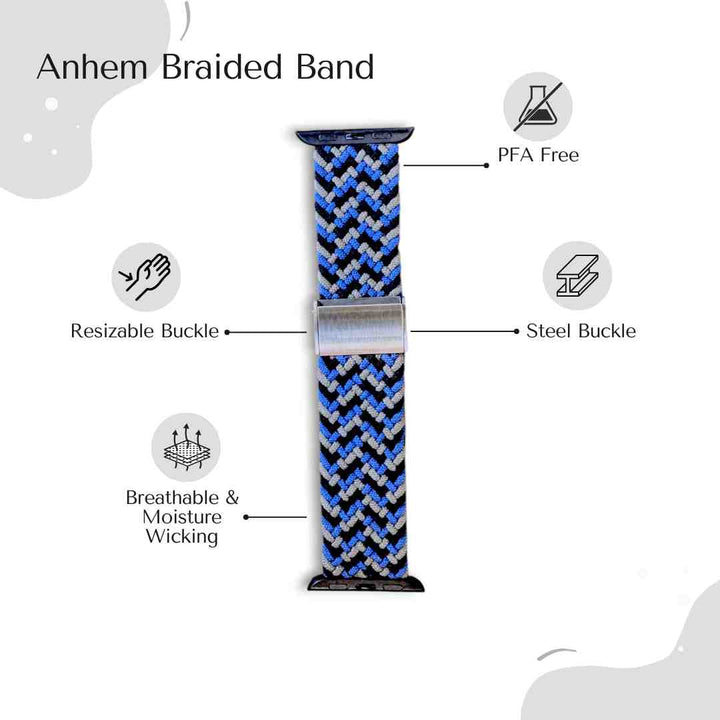 Anhem Braided Nylon Band for Apple Watch, showcasing a classic black braided design. Perfect for any occasion and easy to wear. Braided Apple Watch Band.