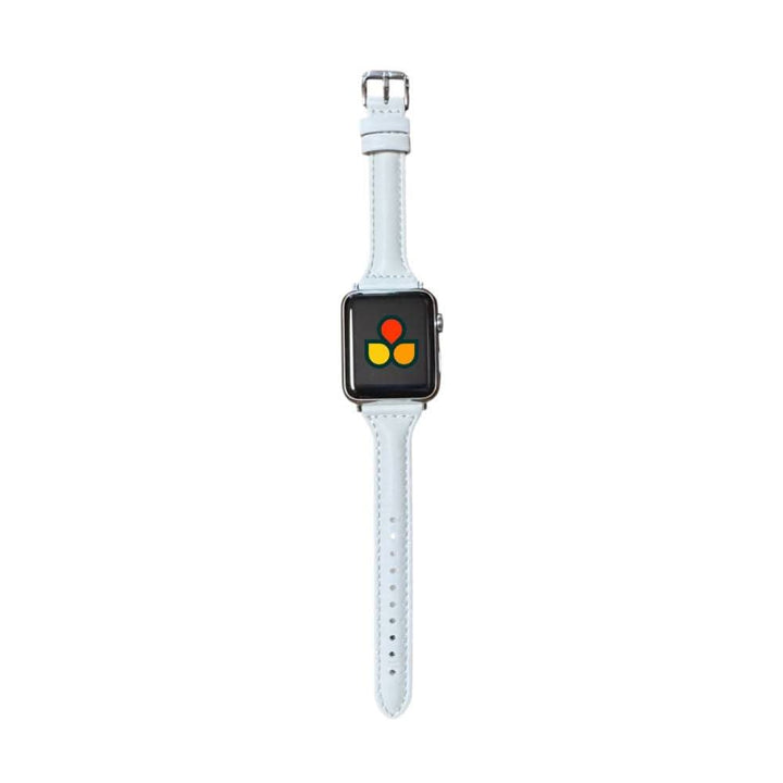 Anhem Slim Leather Band in white, styled with an Apple Watch, merging modern design with classic leather appeal. A trendy thin leather apple watch band choice.