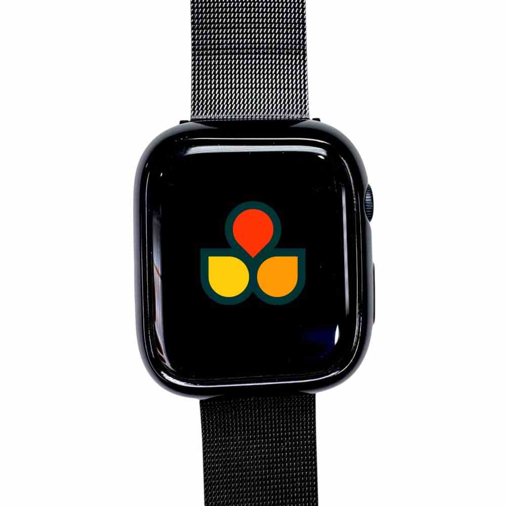 Black Anhem Protective TPU Case Bumper Cover showcased on a black Apple Watch with colorful graphics highlighting this stylish Apple Watch Case.