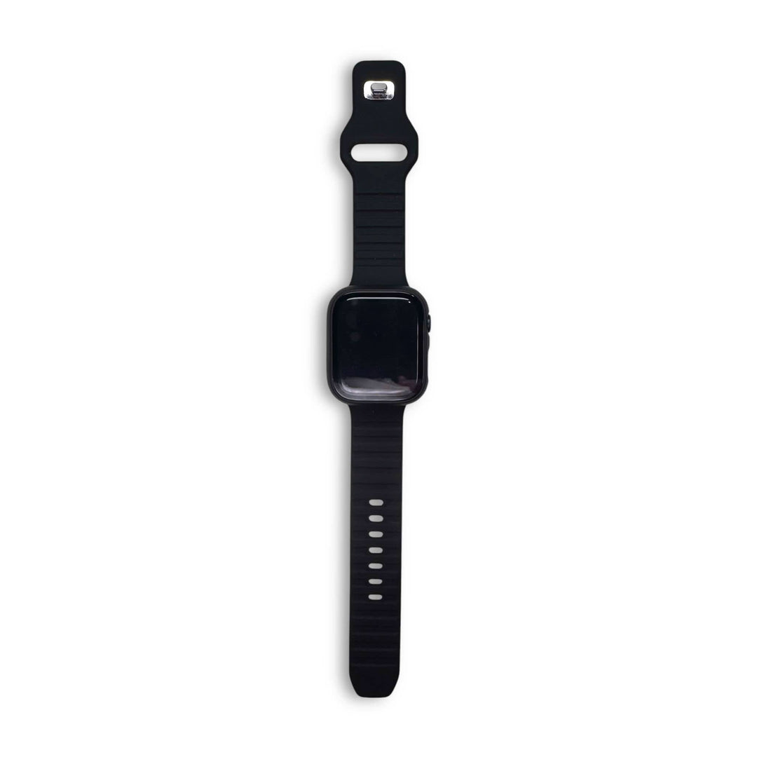 A black Anhem Active Silicone Band featuring a sleek design perfect for Apple Watches as an Apple Watch Sport Band.