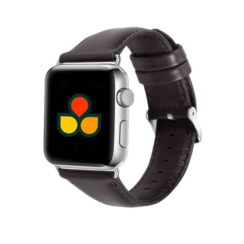 Anhem Vintage Leather Band showcased on an Apple Watch, featuring a rich dark brown leather strap, perfect for everyday wear. Ideal Leather Apple Watch Band.