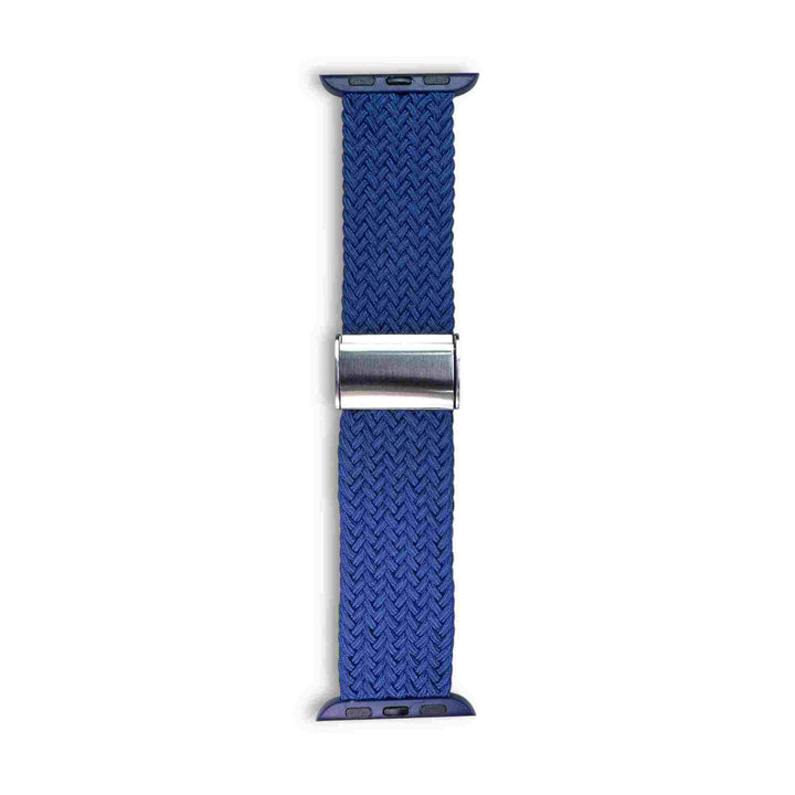 Anhem Braided Nylon Band for Apple Watch in blue with silver buckle accents, combining durability with a stylish look. Perfect for casual wear. Braided Apple Watch Band.