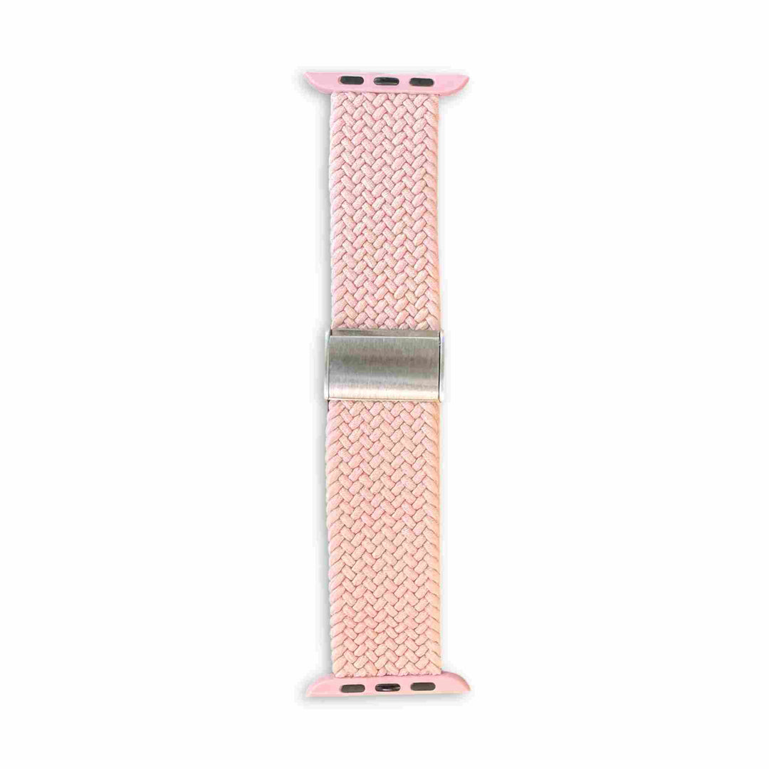 Anhem Braided Nylon Band for Apple Watch in pink, designed to fit comfortably while offering style. Great for sensitive skin users. Braided Apple Watch Band.
