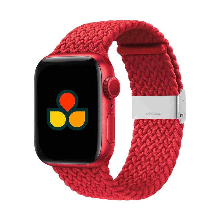 Anhem Braided Nylon Band for Apple Watch in red, adding a vibrant touch to your watch. Great for workouts and everyday use. Braided Apple Watch Band.