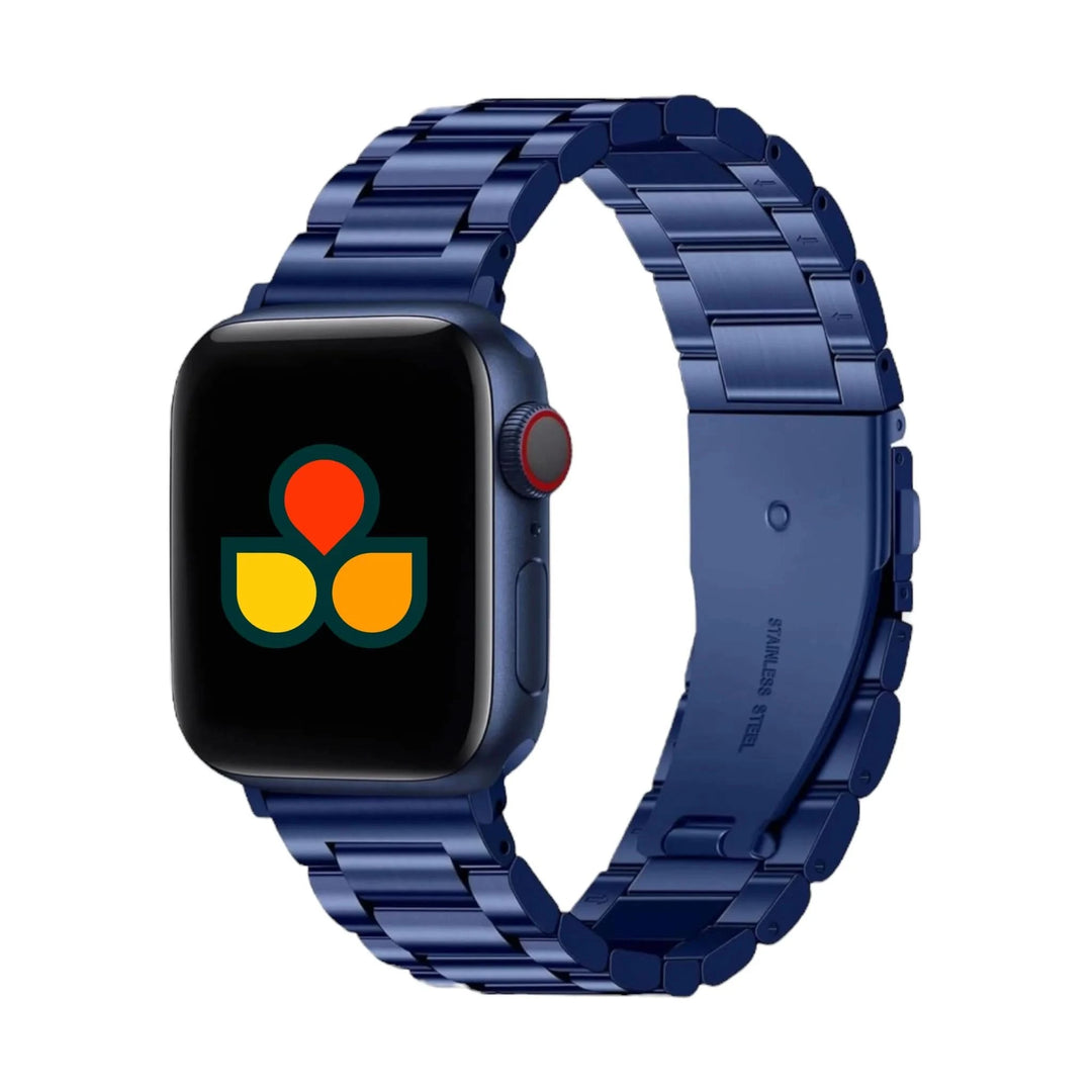 Anhem Signature Steel Band in navy blue, perfect apple watch band for those looking to upgrade their Apple Watch style.