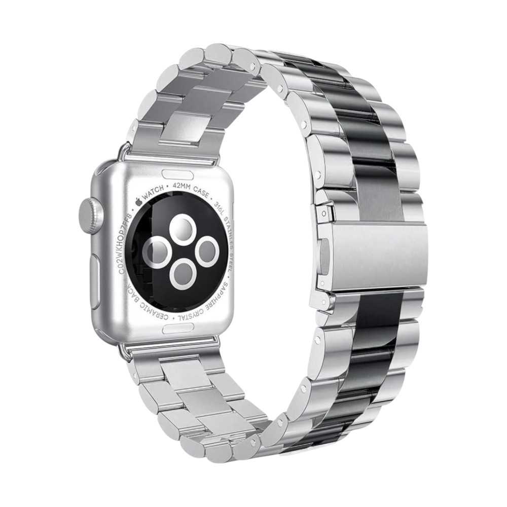 Anhem Classic Steel Band featuring a refined silver and black design, showcasing durability and style, ideal for elevating any outfit. An excellent choice among metal watch bands for Apple Watch.