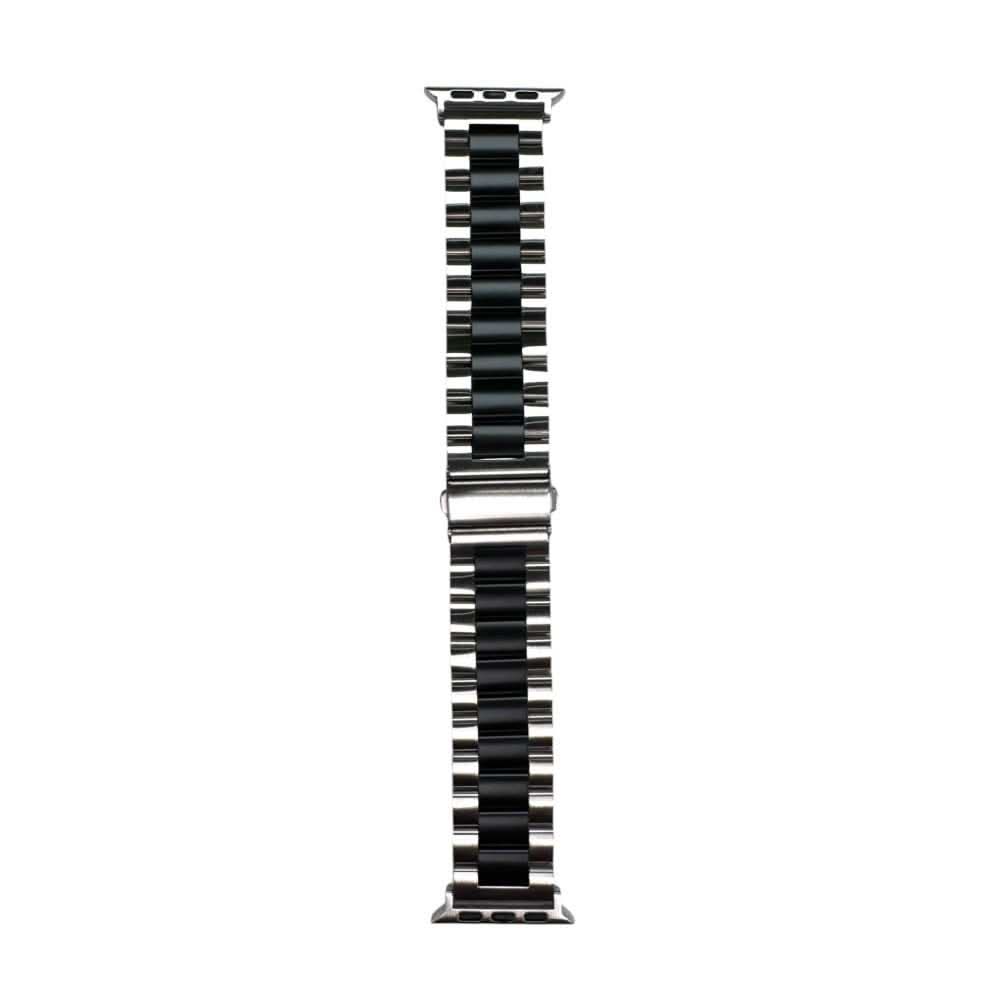 Top-down view of the Anhem Classic Steel Band, revealing its robust structure and sleek silver and black look, perfect for enhancing your Apple Watch experience with metal watch bands for Apple Watch.