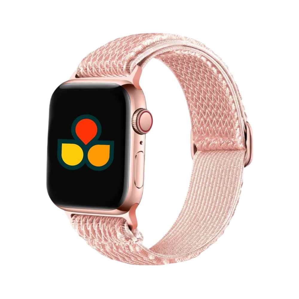 Anhem Weave Nylon Band in pink displayed on an Apple Watch; comfortable and stylish for everyday use.