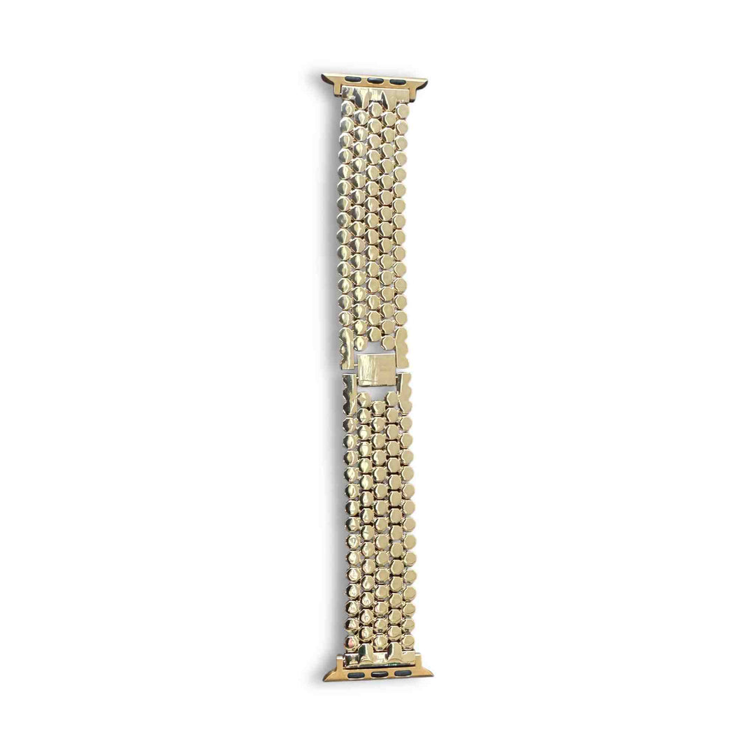 Close view of the gold Anhem Hex Metal Band for Apple Watch, showcasing its reflective finish as an appealing apple watch bracelet metal.