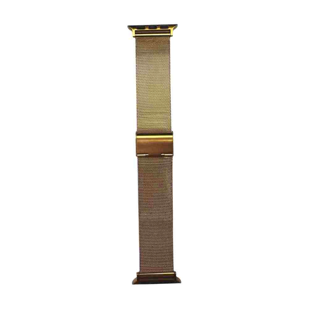 Gold Milan Steel Band for Apple Watch viewed from the side, highlighting its sleek mesh design and sturdy buckle, a perfect Milanese apple watch band.