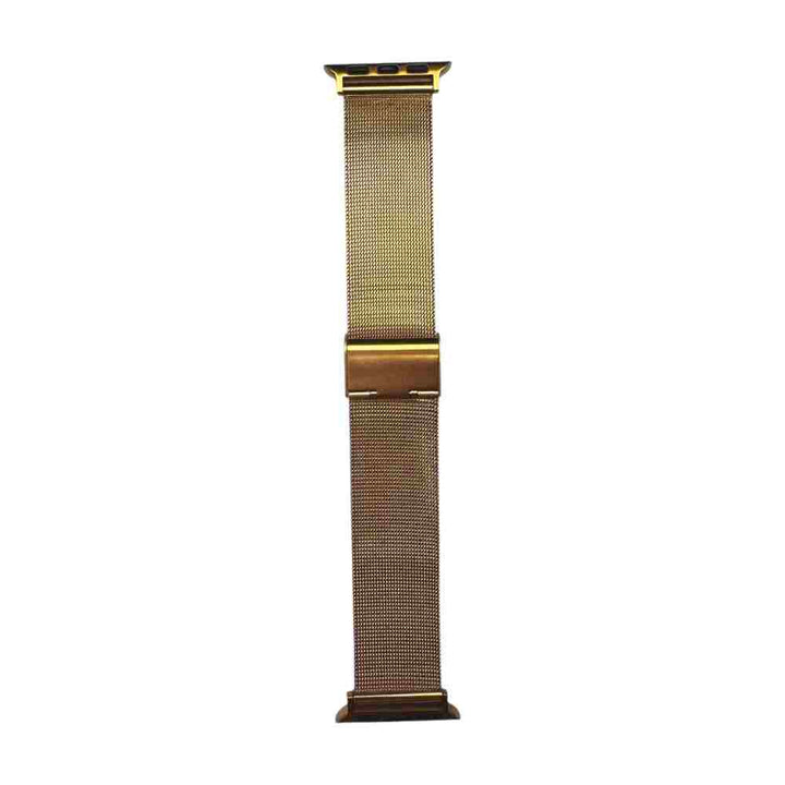 Gold Milan Steel Band for Apple Watch viewed from the side, highlighting its sleek mesh design and sturdy buckle, a perfect Milanese apple watch band.