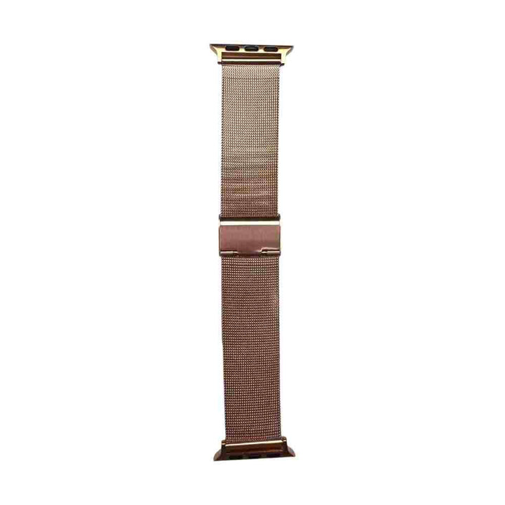 Rose Gold Milan Steel Band by Anhem, presenting its smooth finish and adjustable buckle, perfect for a stylish Milanese apple watch band.