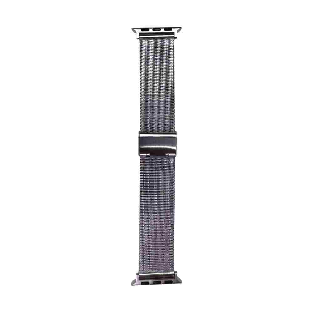 Silver Milan Steel Band by Anhem, displaying its adjustable feature for a comfortable wear as a chic Milanese apple watch band.