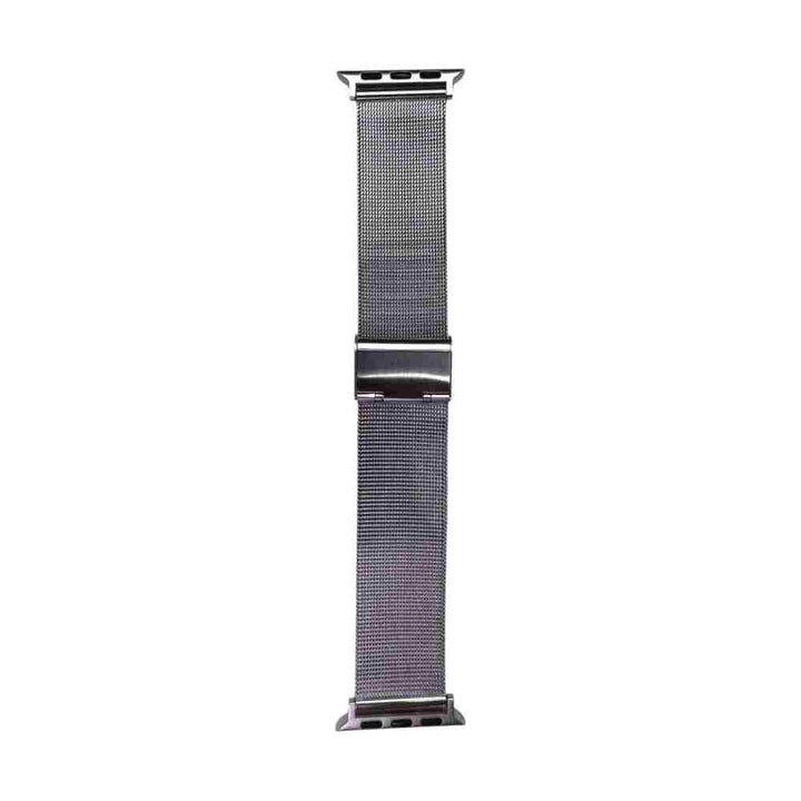 Silver Milan Steel Band by Anhem, displaying its adjustable feature for a comfortable wear as a chic Milanese apple watch band.