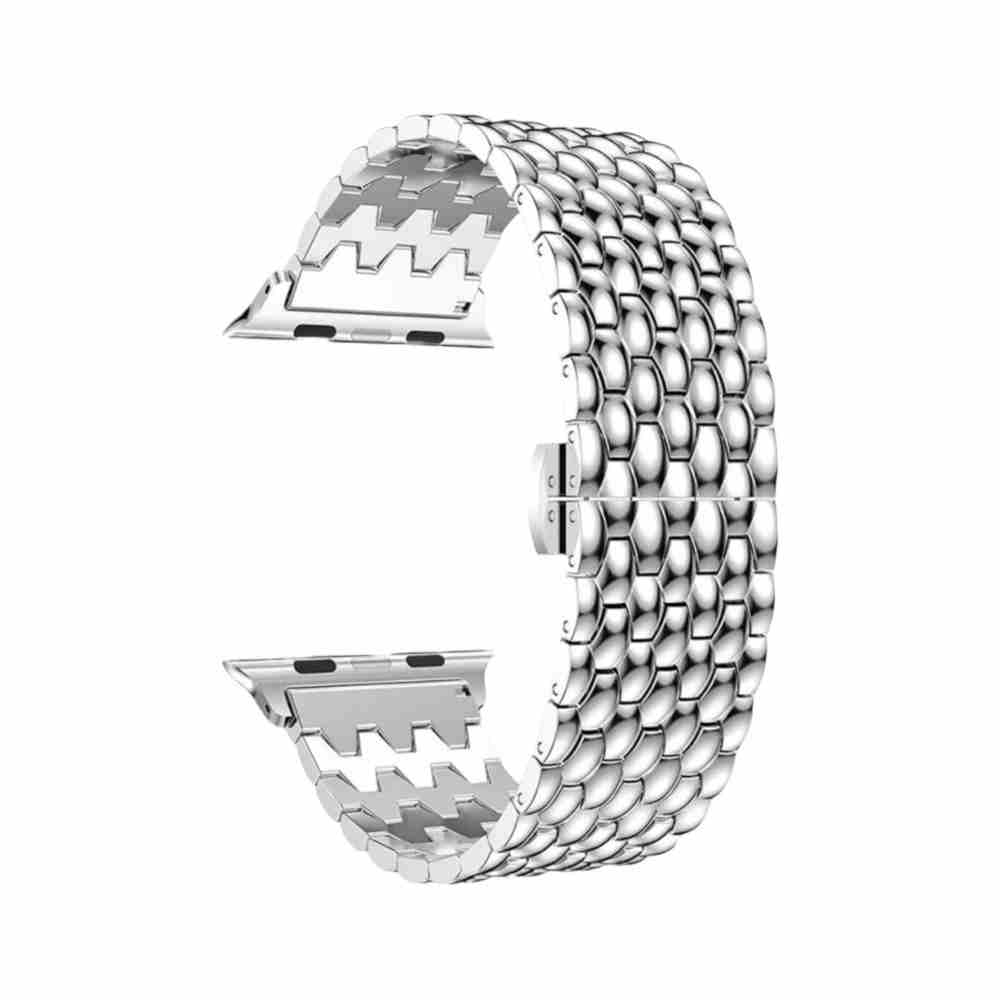 Close-up view of the Silver Anhem Opulent Steel Band, showcasing its shiny stainless steel links, perfect for an Apple Watch Metal Band style.