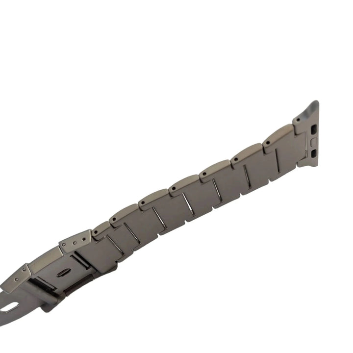 Close-up of the shiny finish on the Anhem Ultra Titanium Band, made specifically for stylish Apple Watch users.