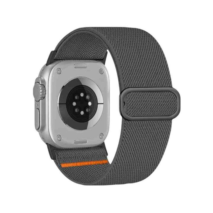 Anhem Ultra Nylon Band featured on Apple Watch, this gray color option is ideal for anyone looking for a stylish Nylon Apple Watch Sport Band.