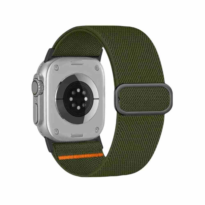 Anhem Ultra Nylon Band displayed on Apple Watch in an earthy green shade, a perfect blend of comfort and style for a Nylon Apple Watch Sport Band.