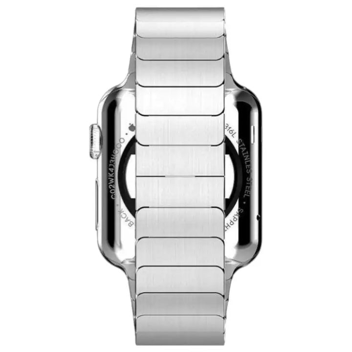 Back view of an Apple Watch fitted with the Monarch Steel Band, showcasing the high-quality finish of this Metal Apple Watch Band from Anhem.  Monarch Steel Strap  anhem.myshopify.com