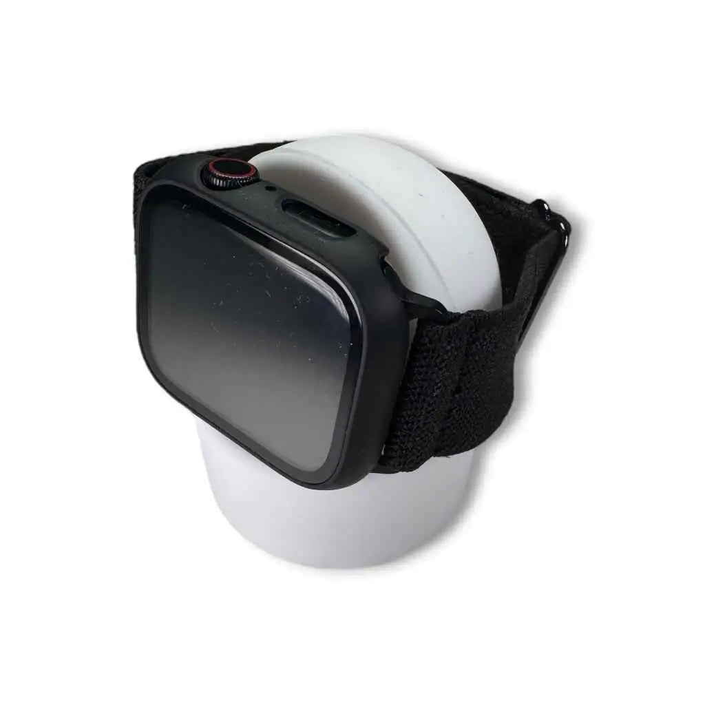 Anhem Portable Charging Stand featuring an elevated design for Apple Watch, showcasing a smartwatch in a clean white style.  Charging Stand  anhem.myshopify.com  White