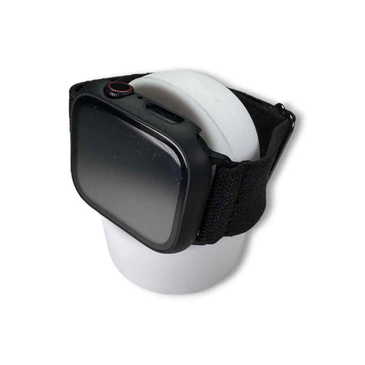 Anhem Portable Charging Stand featuring an elevated design for Apple Watch, showcasing a smartwatch in a clean white style.  Charging Stand  anhem.myshopify.com  White