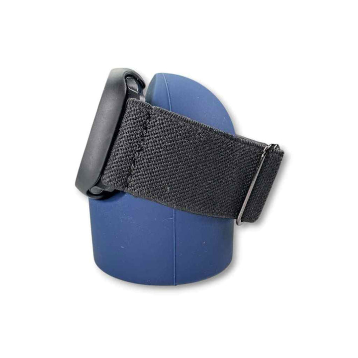Back angle of the Blue Anhem Portable Charging Stand, showcasing the durable silicone used for Apple Watch charging.