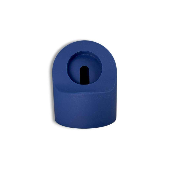 Side view of the Anhem Portable Charging Stand in navy color, designed to hold your Apple Watch securely.