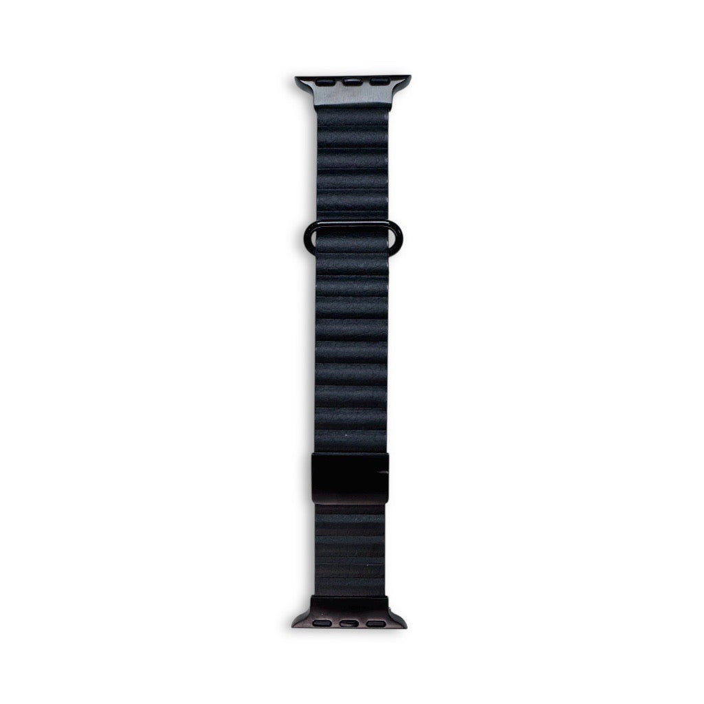 Anhem black leather Apple Watch strap with black clasp and adapters