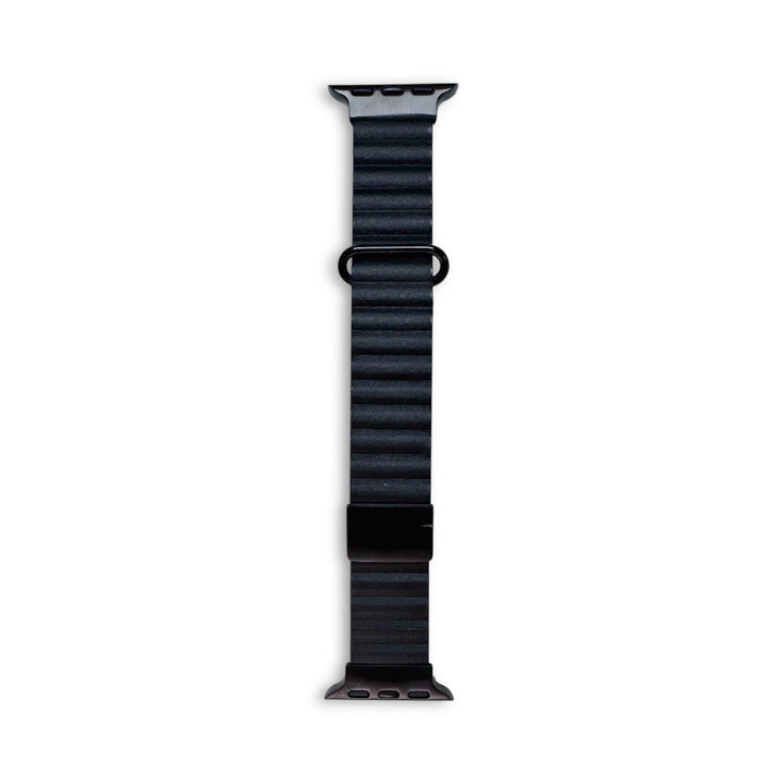 Anhem black leather Apple Watch strap with black clasp and adapters