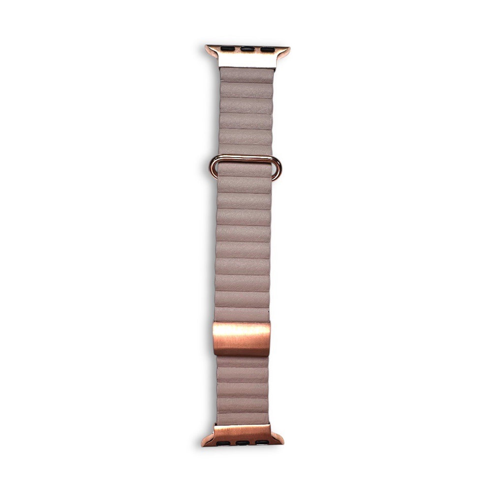 Anhem khaki leather Apple Watch strap with rose gold clasp and adapters