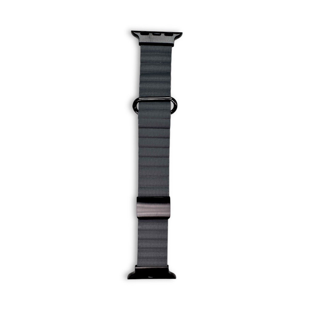 Anhem gray leather Apple Watch strap with black clasp and adapters