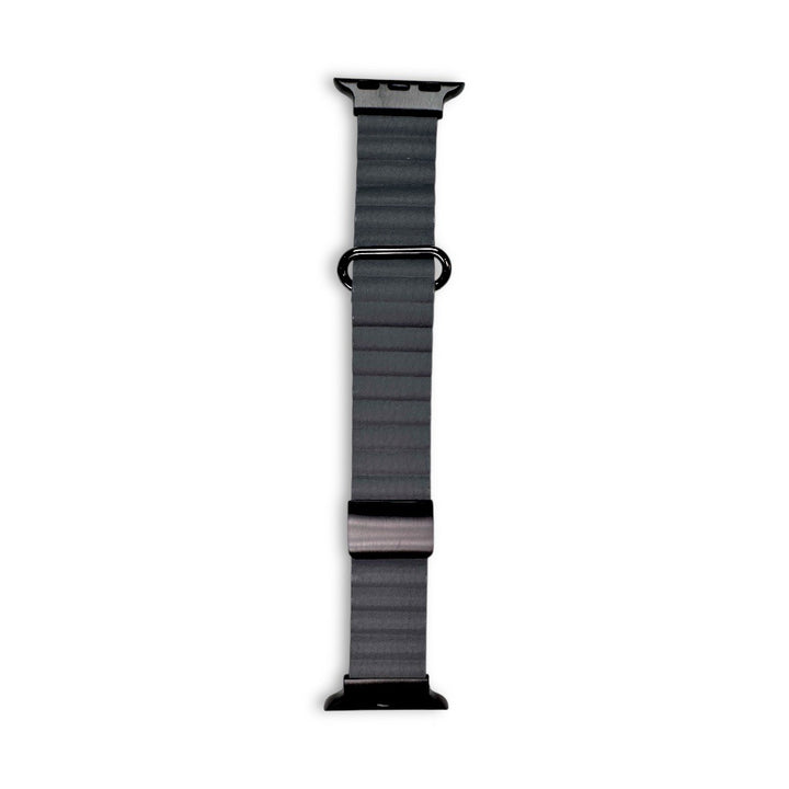 Anhem gray leather Apple Watch strap with black clasp and adapters