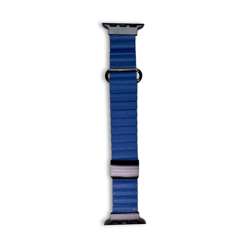 Anhem blue leather Apple Watch strap with black clasp and adapters