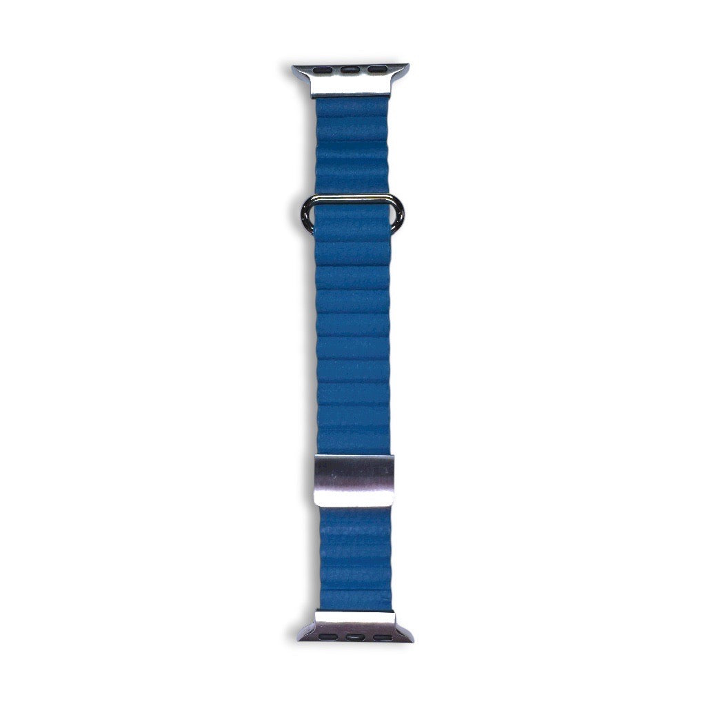 Anhem light blue leather Apple Watch strap with silver clasp and adapters