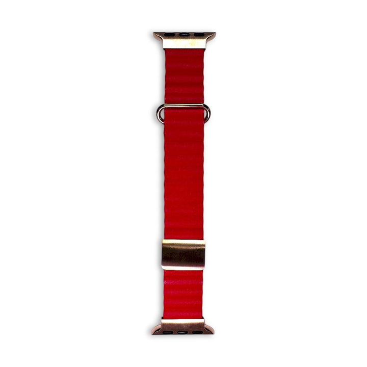 Anhem redleather Apple Watch strap with rose gold clasp and adapters