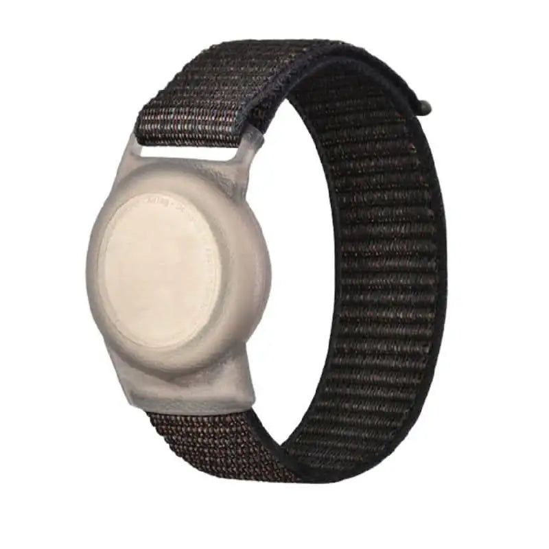 Black Anhem Nylon Band for AirTag, a stylish and adjustable AirTag Bracelet in black, perfect for keeping track of loved ones.  Nylon Band For Tracker Tag  anhem.myshopify.com  Black