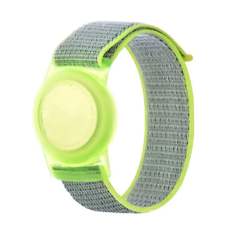 Anhem Nylon Band for AirTag, a neon yellow AirTag Bracelet featuring a durable velcro loop for adjustable fit and easy attachment.  Nylon Band For Tracker Tag  anhem.myshopify.com  Yellow
