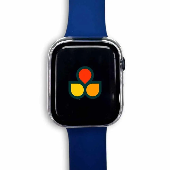 The Anhem clear Matte Protective Screen Case Cover for Apple Watch highlighted on a stylish watch with a colorful background, designed for added durability and style.  Satin Guard Case Cover  anhem.myshopify.com  Clear / 49mm (Ultra / Ultra2)