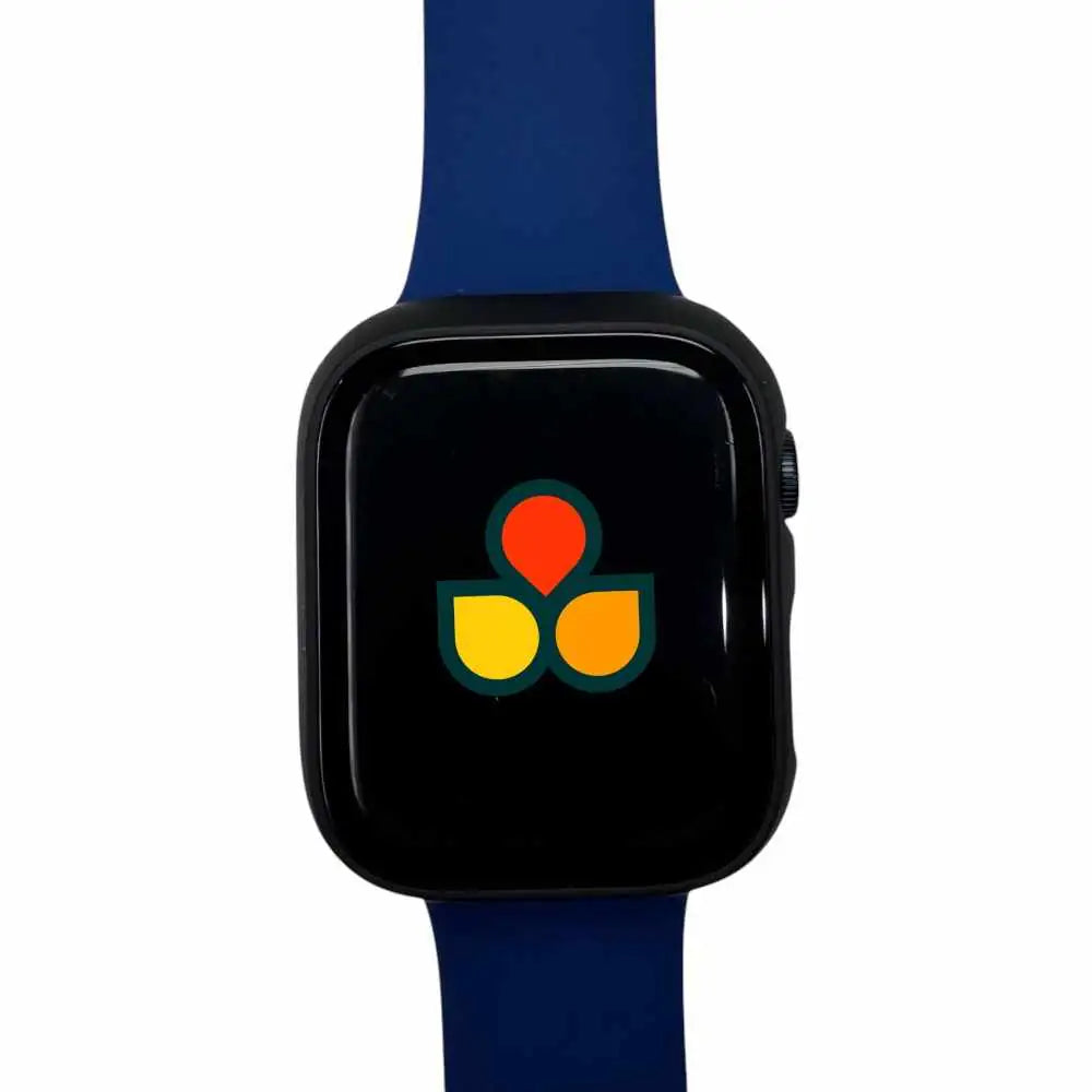 Anhem's black Matte Protective Screen Case Cover for Apple Watch on a black Apple Watch with bright display graphics, emphasizing protection and style.  Satin Guard Case Cover  anhem.myshopify.com  Black / 49mm (Ultra / Ultra2)