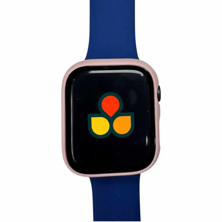 Anhem pink Matte Protective Screen Case Cover for Apple Watch placed on a colorful Apple Watch, showcasing its sleek design and protective features.  Satin Guard Case Cover  anhem.myshopify.com  Pink / 49mm (Ultra / Ultra2)