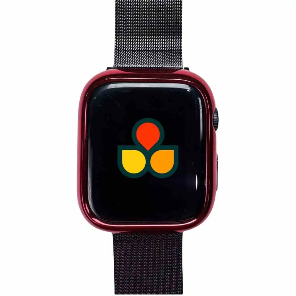 Red Anhem Protective TPU Case Bumper Cover displayed on an Apple Watch featuring a colorful design, showcasing this Apple Watch Case.  Flex Bumper Case Cover  anhem.myshopify.com  Red / 41mm