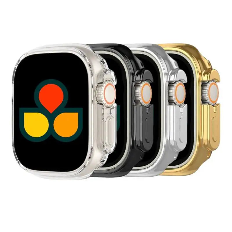 Anhem Protective TPU Case Bumper Cover on a black Apple Watch featuring a colorful design, an engaging example of this Apple Watch Case.  Flex Bumper Case Cover  anhem.myshopify.com  4 Pack / 49mm