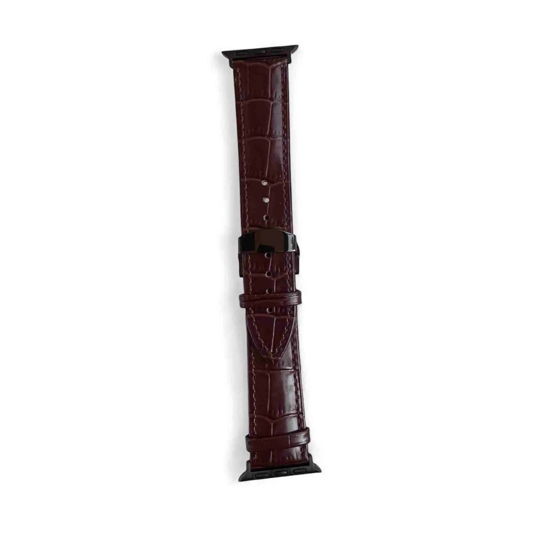 Rich Dark Brown Anhem Allie Leather Band displayed, with alligator design showcasing its elegant finish and compatibility with Apple Watch models.  Allie Leather Strap  anhem.myshopify.com  Dark Brown / Black Buckle / 38/40/41/42MM (Small Watch)